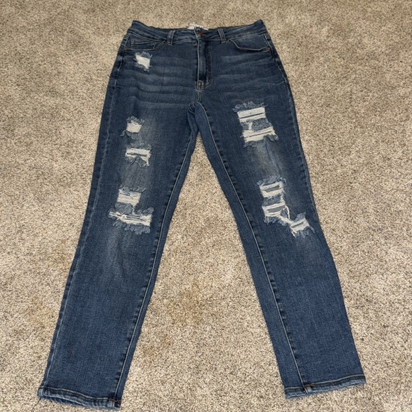 Juniors Wax Skinny Distressed Jeans Sz 9 - Picture 2 of 6